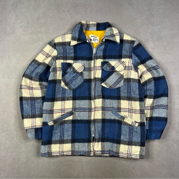 Vintage Other - Vintage MWG Blue and Cream Plaid Jacket Wool